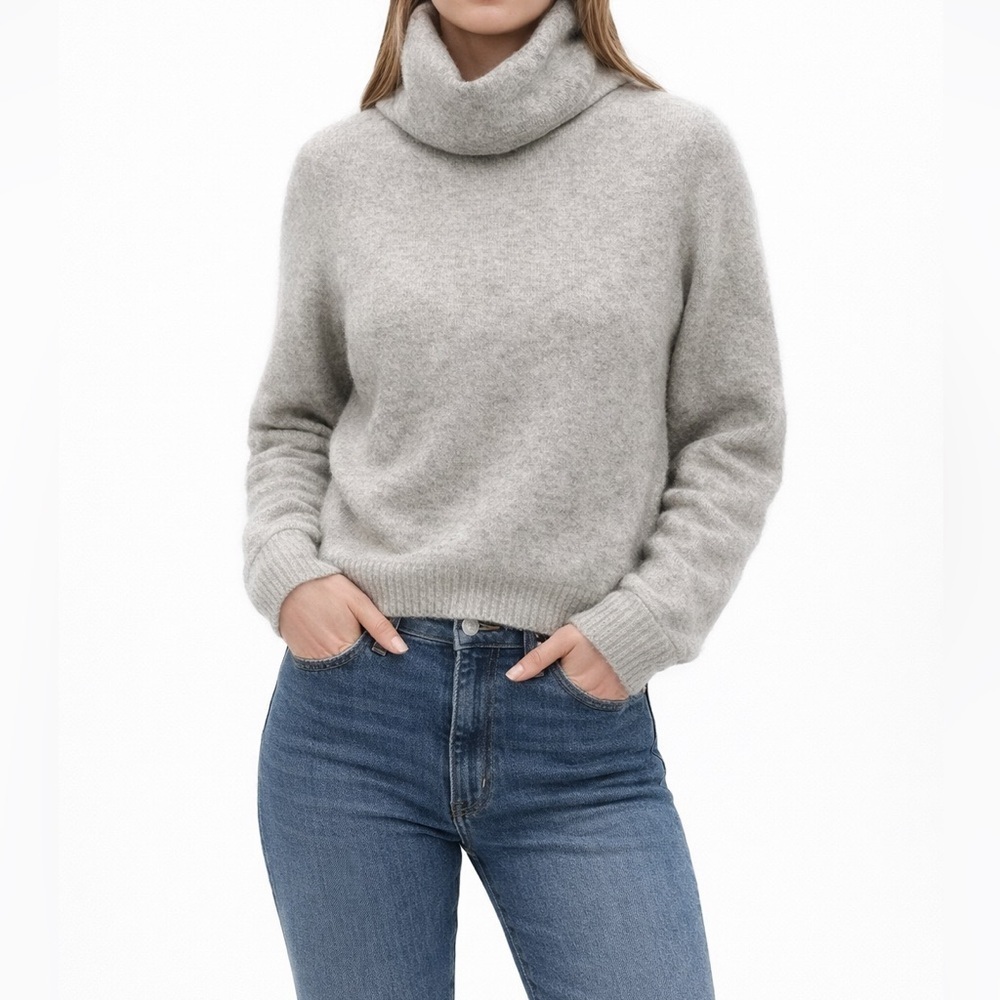 Babaton Gray Mohair Merino Wool Blend Turtleneck Knit Sweater Size L